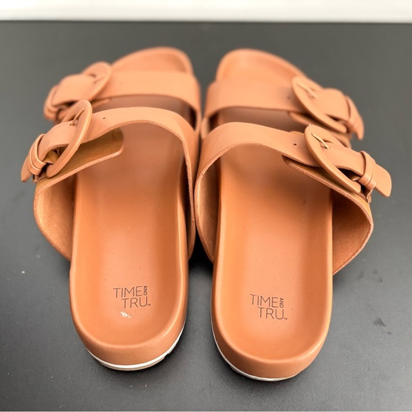 Time and Tru Women's Cognac Double-Buckle Slide Sandals - Picture 4 of 9